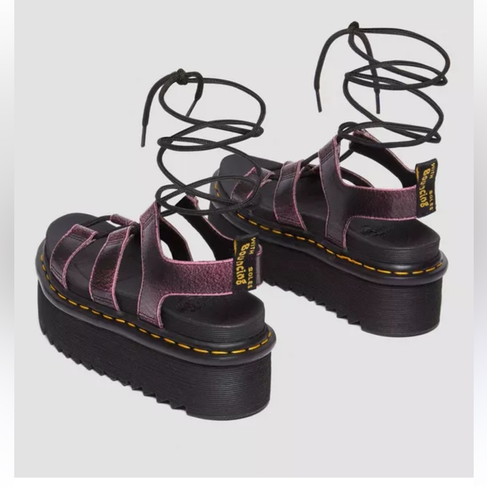 Dr. Martens Pink Metallic Platform Lace-Up Sandals